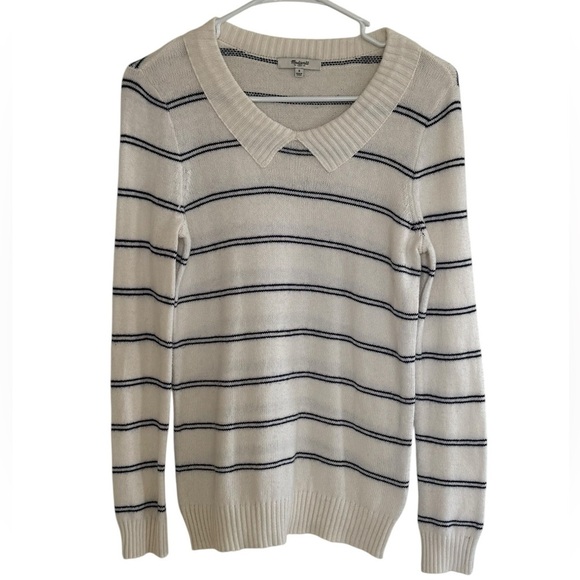 Madewell Collared Striped Sweater Navy/Cream Small Comfort - Picture 2 of 7